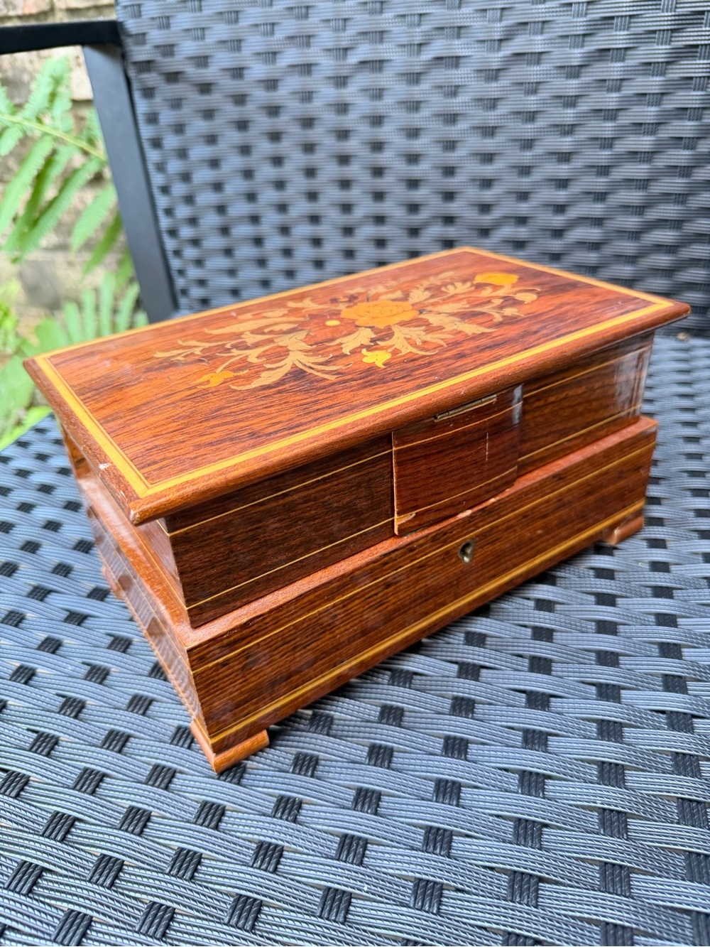 Vintage Mid-Century European Marquetry Ballerina Musical Jewelry Box – Working